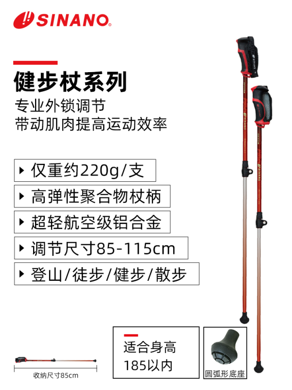 日本進口SINANO戶外健步杖-黑紅色-